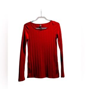 Anthropologie Red Knit Viscose Pullover Long Sleeve Striped Sweater S